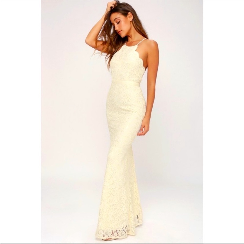 Lulu's Cream Lace Maxi Dress with Spaghetti Straps